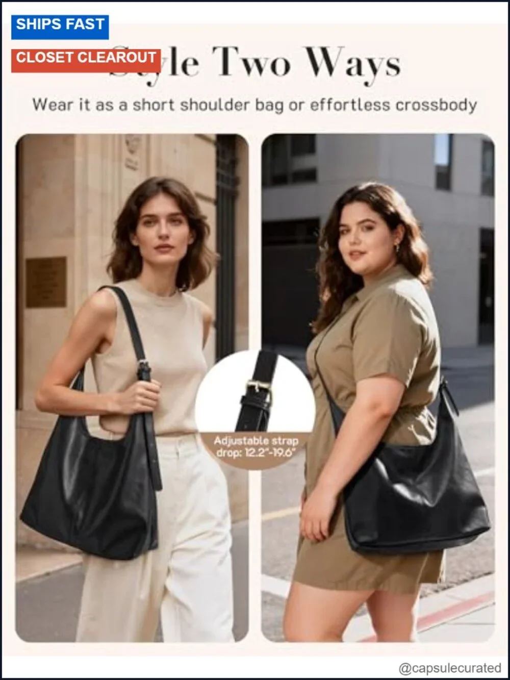 Vegan Leather Hobo Bag with Pouch, Soft Slouchy Shoulder Crossbody Purse
